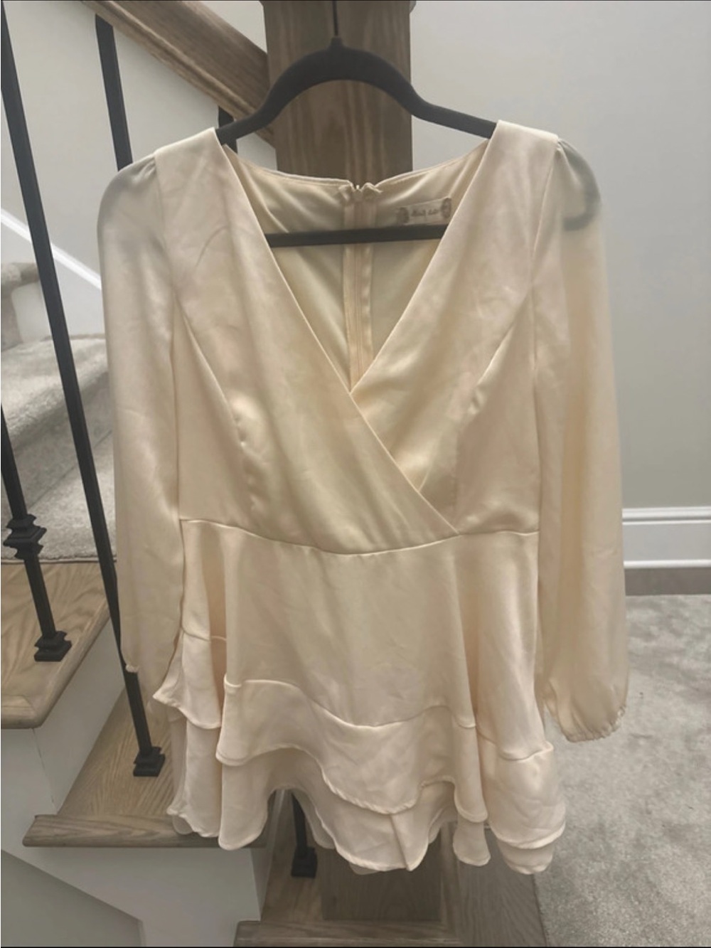 Altar'd State Ivory Satin Wrap Peplum Mini Dress